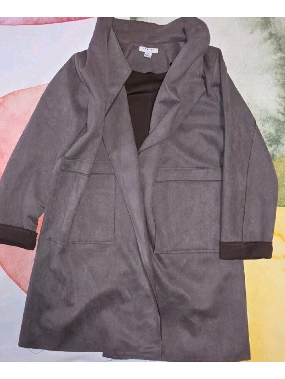 FAVLUX Women’s Gray Open-Front Mid-Length Jacket w/ Pockets Solid Size S